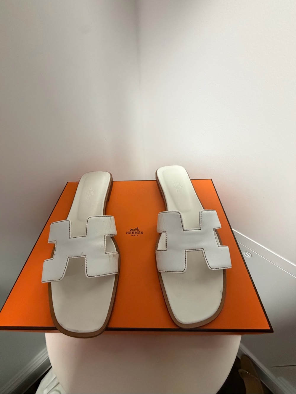 Authentic Hermes Oran white sandals